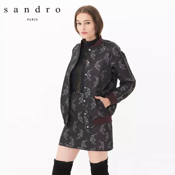 Sandro black maroon tiger embroidered jacket - Picture 1 of 5